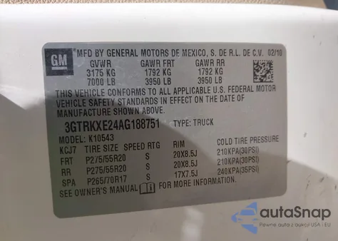 2010 GMC Sierra 1500 Denali из США, поврежденный, VIN 3GTRKXE24AG188751